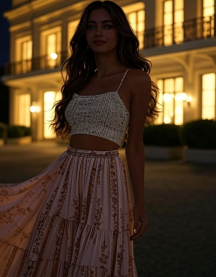 25 Versatile Date Night Outfits for Females That Transition from Dinner to Dancing! - 10. Boho-Chic Maxi Skirt with Knit Top