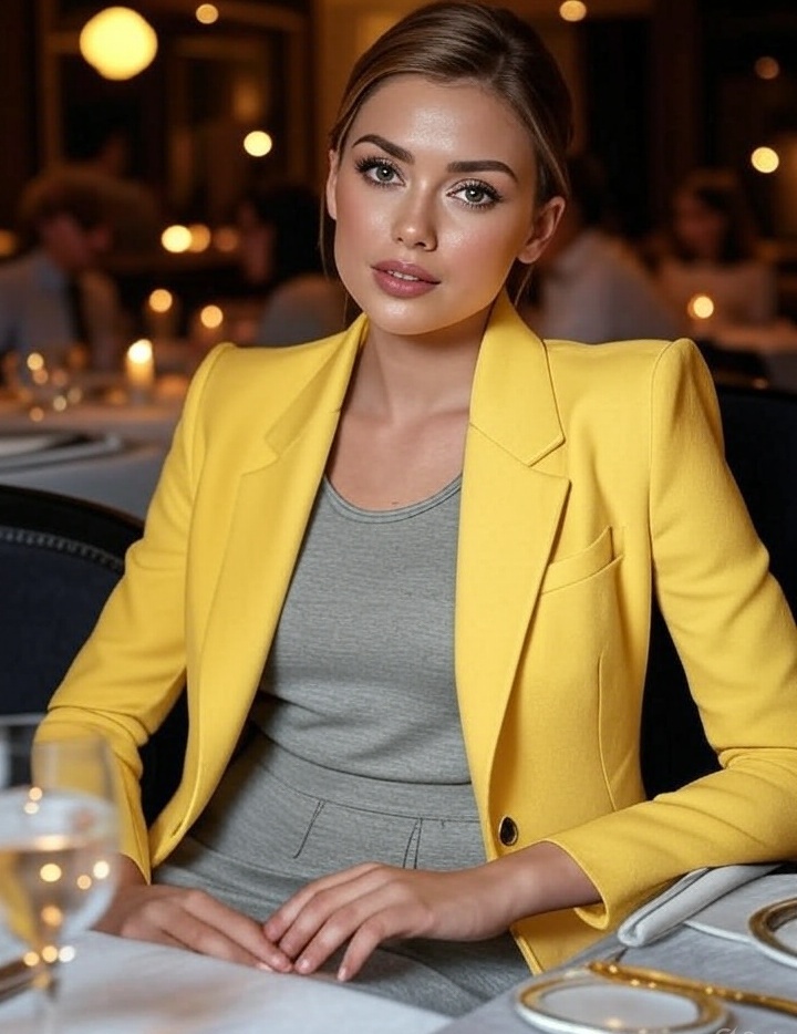25 Versatile Date Night Outfits for Females That Transition from Dinner to Dancing! - 16. Bright Blazer Over a Casual Dress
