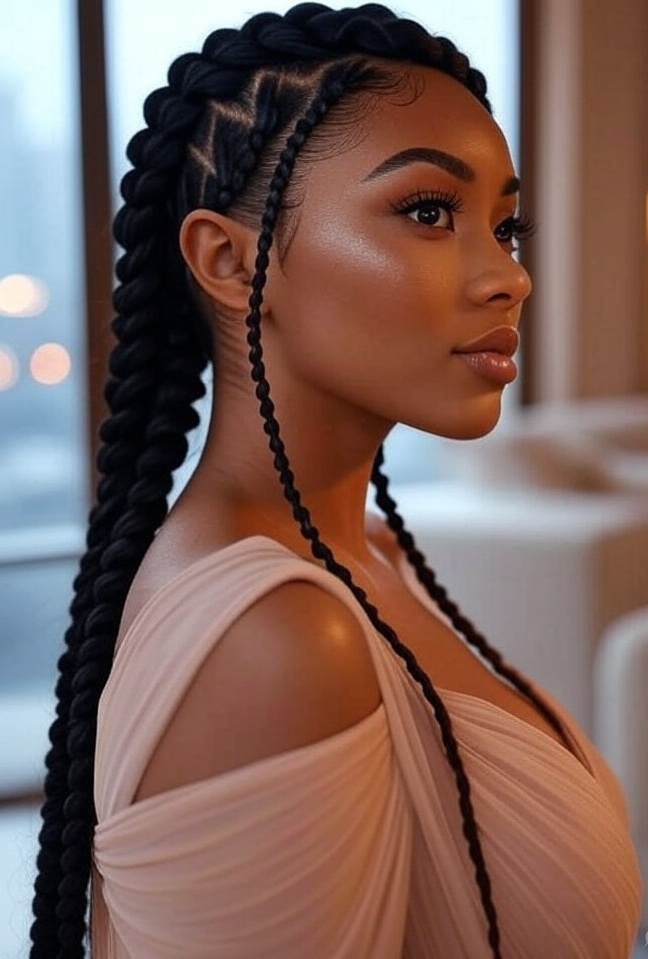 15 Stylish Short Fulani Braids with Curls for the Bold and Beautiful! - 3. Bold Front Braid with Loose Curls