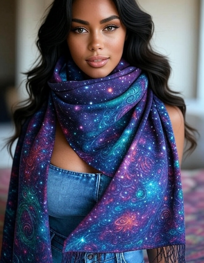 25 Epic Fashion Outfits Inspired by the Universe (You Won't Believe #16!) - 23. Cosmic Print Scarves