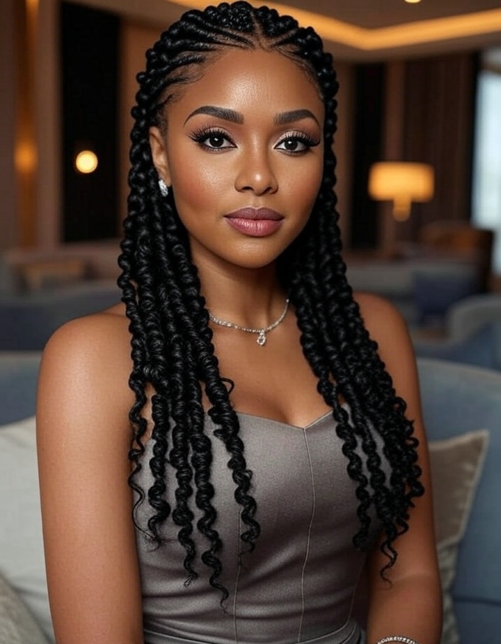 15 Stylish Short Fulani Braids with Curls for the Bold and Beautiful! - 7. Glamorous Fulani Braids with Ringlets