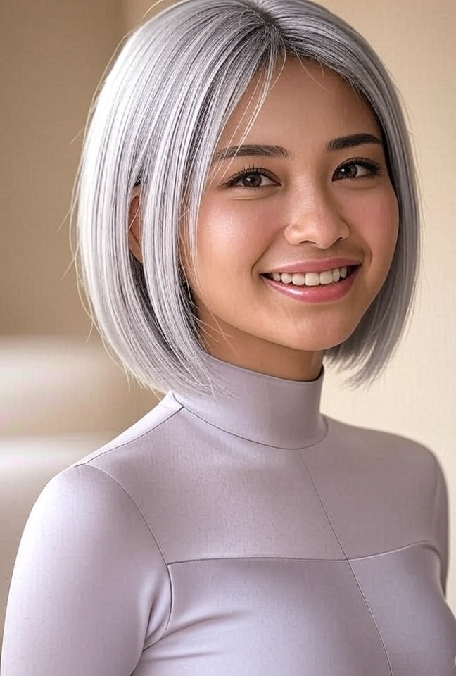25 Sassy Short Silver Hairstyles That Will Boost Your Confidence! - 9. Sleek and Straight