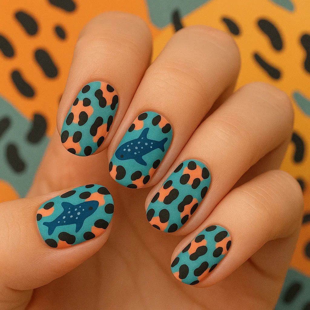 25 Beautiful Whale Shark Nails That Will Make Waves in Your Beauty Routine! - 13. Aqua Safari Adventure