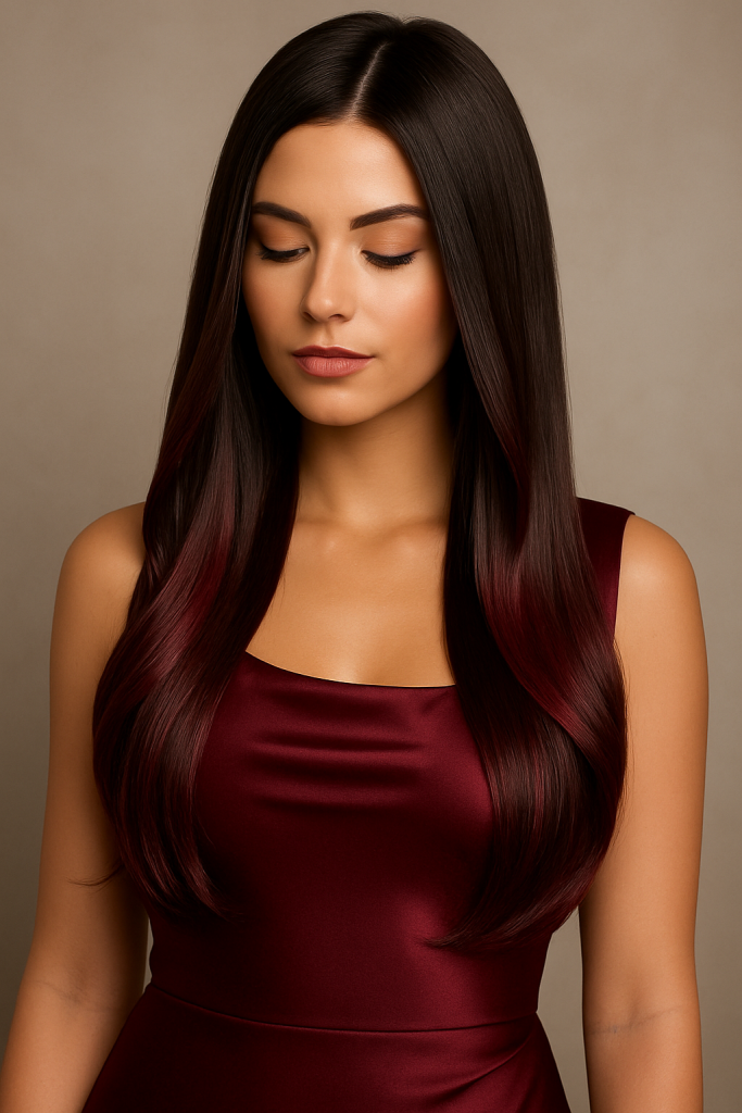 30 Irresistibly stunning Long Hair Balayage Styles for Brunettes You Can't Miss! - 6. Bold Burgundy Balayage
