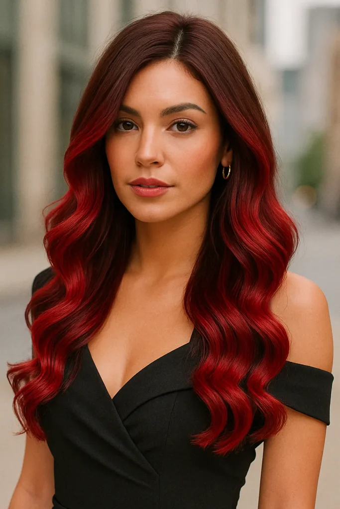 30 Irresistibly stunning Long Hair Balayage Styles for Brunettes You Can't Miss! - 27. Bright Red Balayage