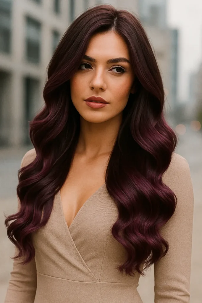 30 Irresistibly stunning Long Hair Balayage Styles for Brunettes You Can't Miss! - 25. Deep Plum Balayage