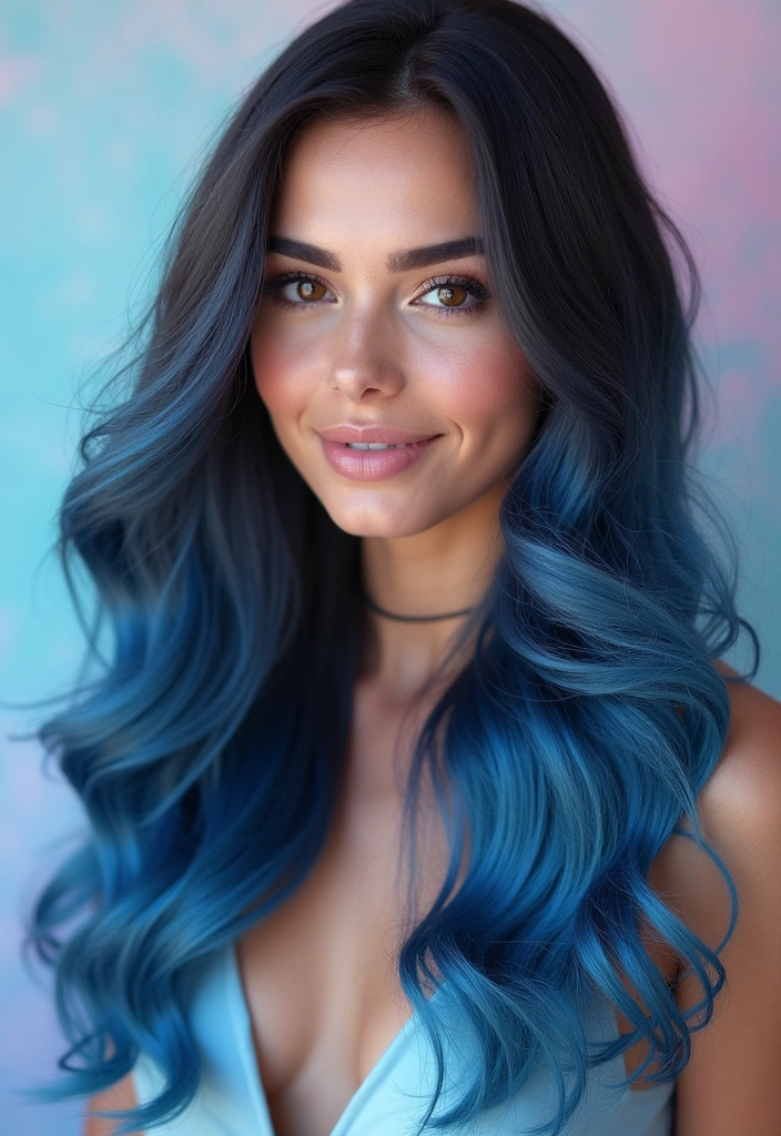 30 Irresistibly stunning Long Hair Balayage Styles for Brunettes You Can't Miss! - 16. Fairy Blue Balayage