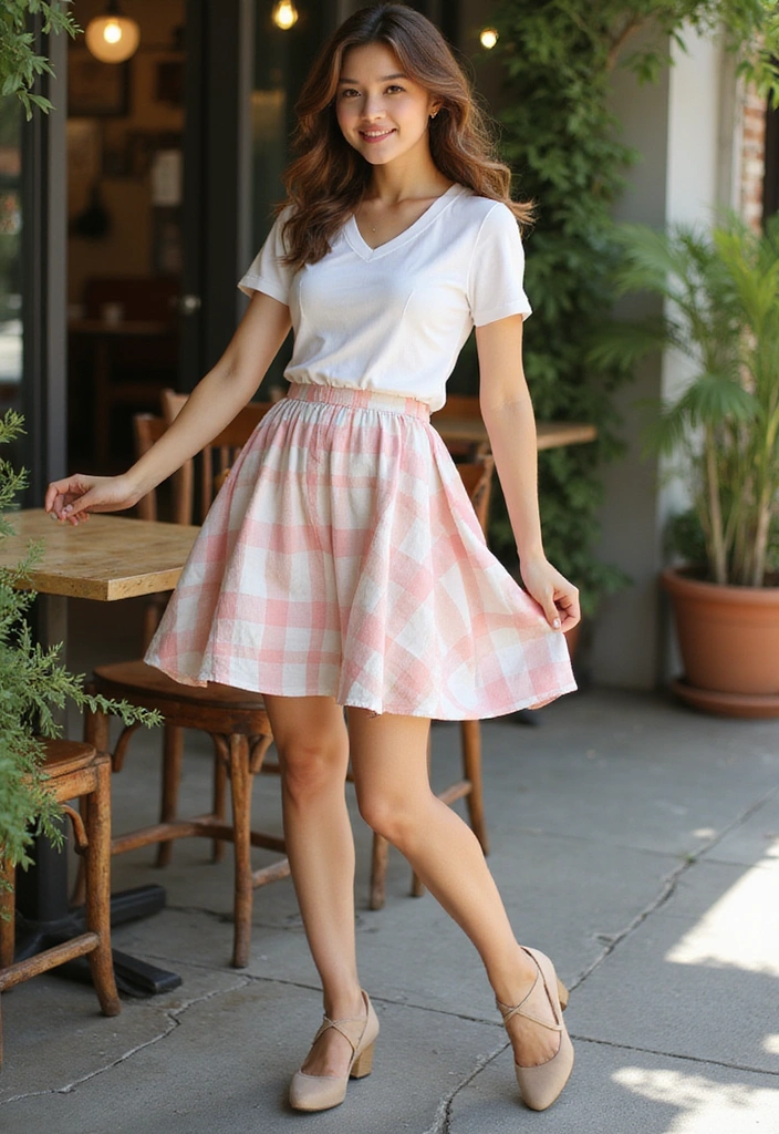 Unleash Your Inner Diva: 30 Super Charming Gingham Revival Outfits! - 17. Gingham A-Line Skirt