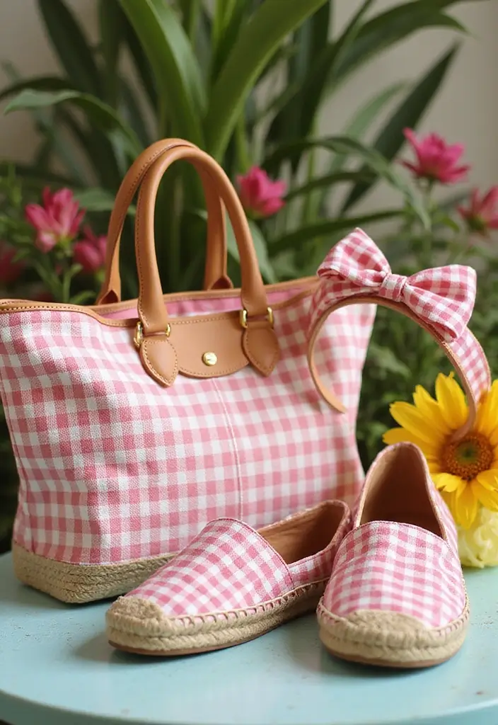 Unleash Your Inner Diva: 30 Super Charming Gingham Revival Outfits! - 30. Gingham Accessories