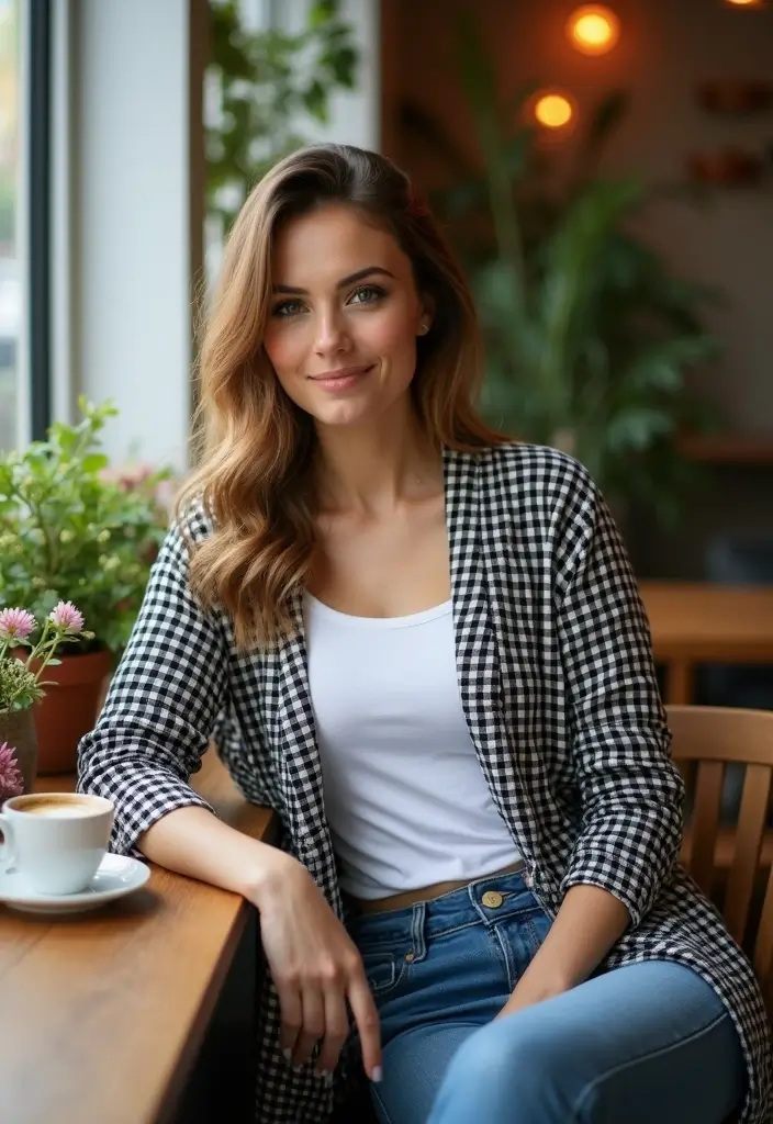 Unleash Your Inner Diva: 30 Super Charming Gingham Revival Outfits! - 19. Gingham Cardigan