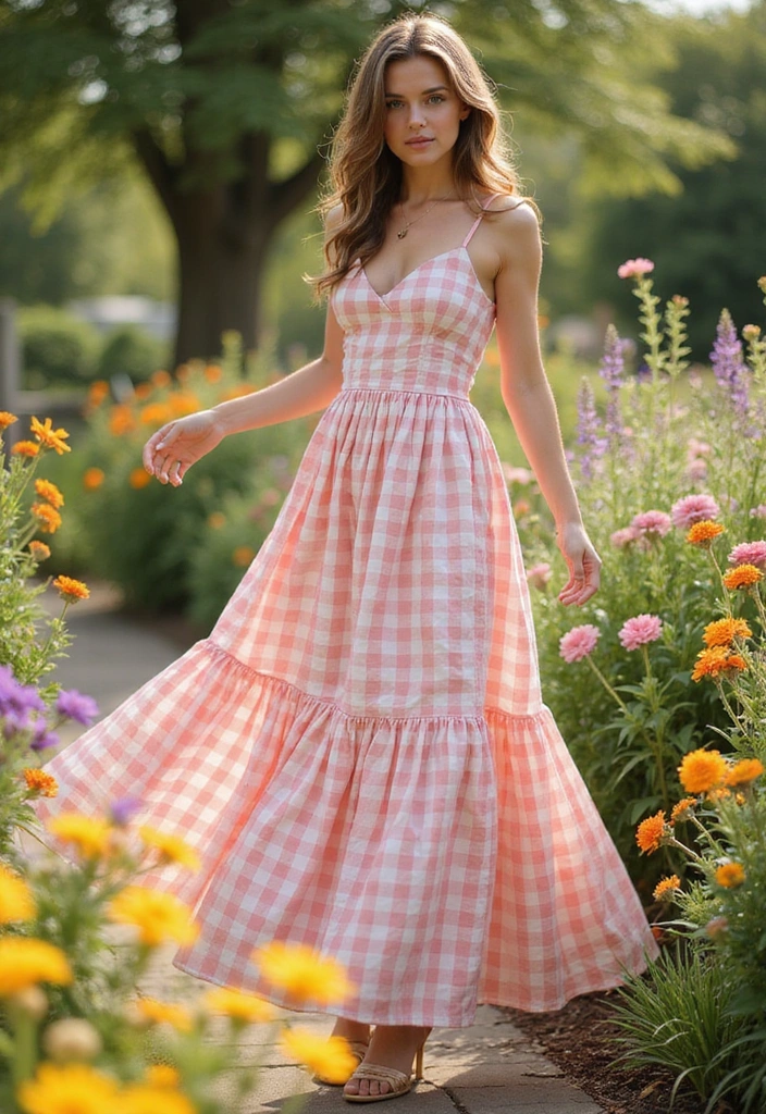 Unleash Your Inner Diva: 30 Super Charming Gingham Revival Outfits! - 16. Gingham Maxi Dress