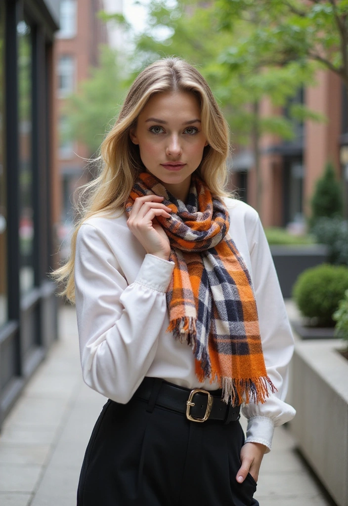 Unleash Your Inner Diva: 30 Super Charming Gingham Revival Outfits! - 14. Gingham Scarf