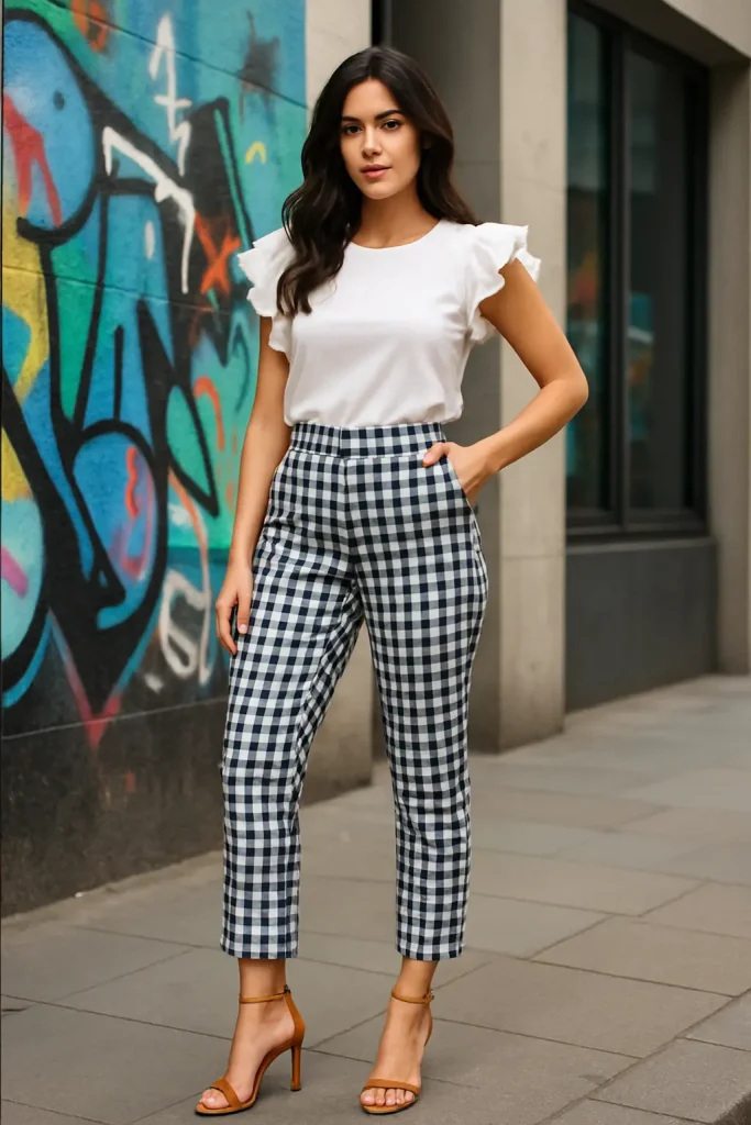 Unleash Your Inner Diva: 30 Super Charming Gingham Revival Outfits! - 9. Gingham Trousers