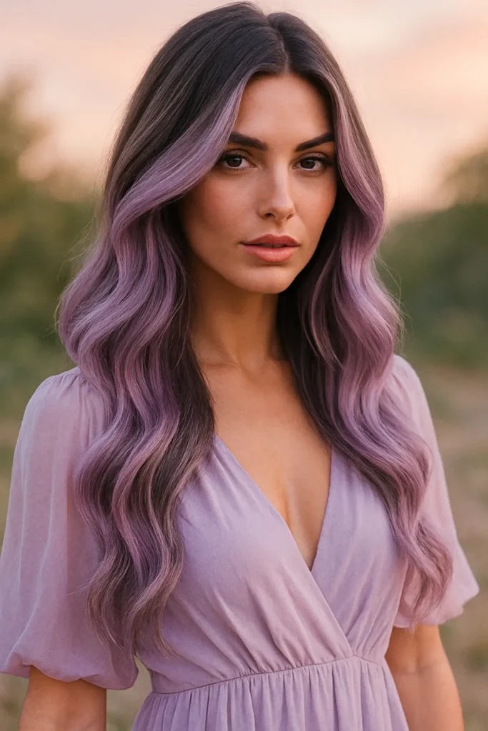 30 Irresistibly stunning Long Hair Balayage Styles for Brunettes You Can't Miss! - 20. Lavender Balayage