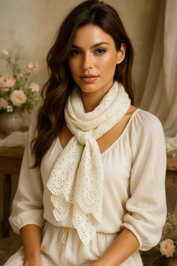 21 Stylish Broderie Anglaise Pieces That Make a Bold Statement (You’ll Love #12!) - 14. Lovely Broderie Anglaise Scarf