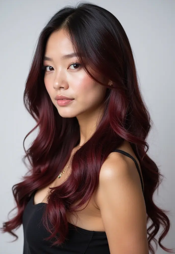 30 Irresistibly stunning Long Hair Balayage Styles for Brunettes You Can't Miss! - 18. Maroon Balayage