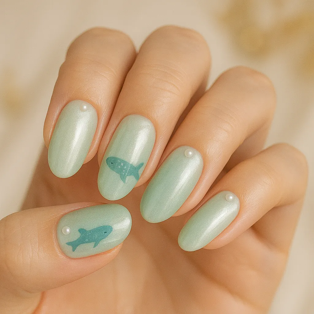 25 Beautiful Whale Shark Nails That Will Make Waves in Your Beauty Routine! - 21. Pearlized Whale Shark Effects
