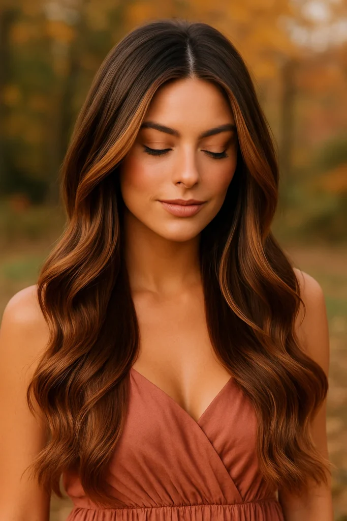 30 Irresistibly stunning Long Hair Balayage Styles for Brunettes You Can't Miss! - 14. Rustic Copper Balayage