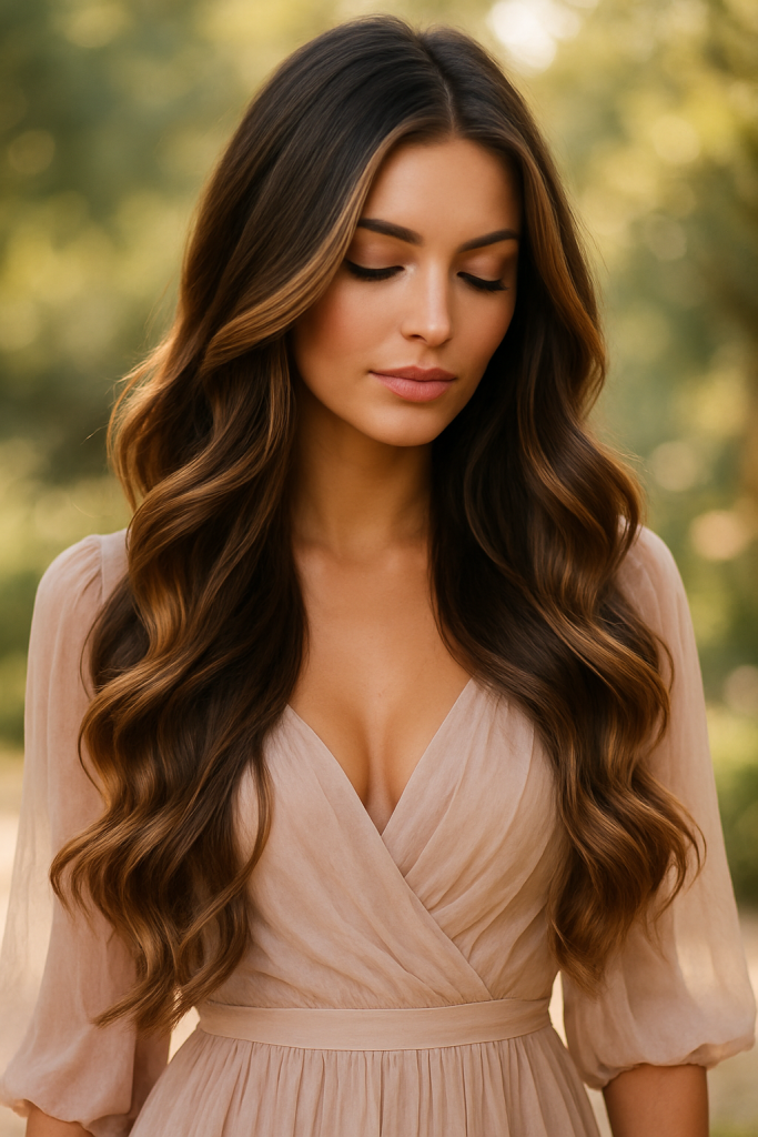 30 Irresistibly stunning Long Hair Balayage Styles for Brunettes You Can't Miss! - 5. Seductive Golden Highlights