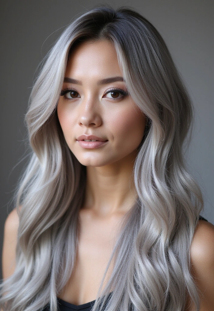 30 Irresistibly stunning Long Hair Balayage Styles for Brunettes You Can't Miss! - 11. Silver Balayage