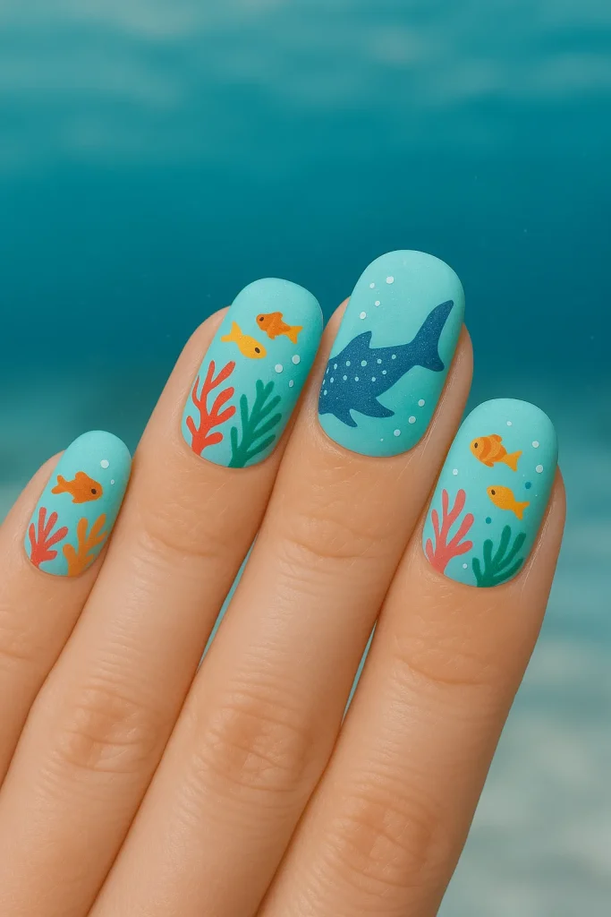 25 Beautiful Whale Shark Nails That Will Make Waves in Your Beauty Routine! - 5. Under the Sea Adventure