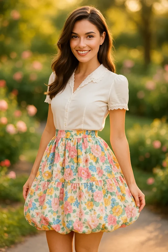 30 Very Stylish Bubble Skirts That Will Make You the Center of Attention! - 24. Vintage Floral Bubble Skirt