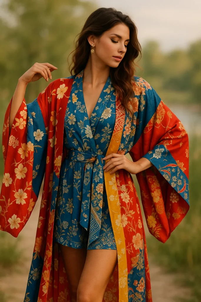 30 Very Stunning Goddess Core Fashion Styles That Will Make You Feel Like a Queen - 20. Colorful Kimonos