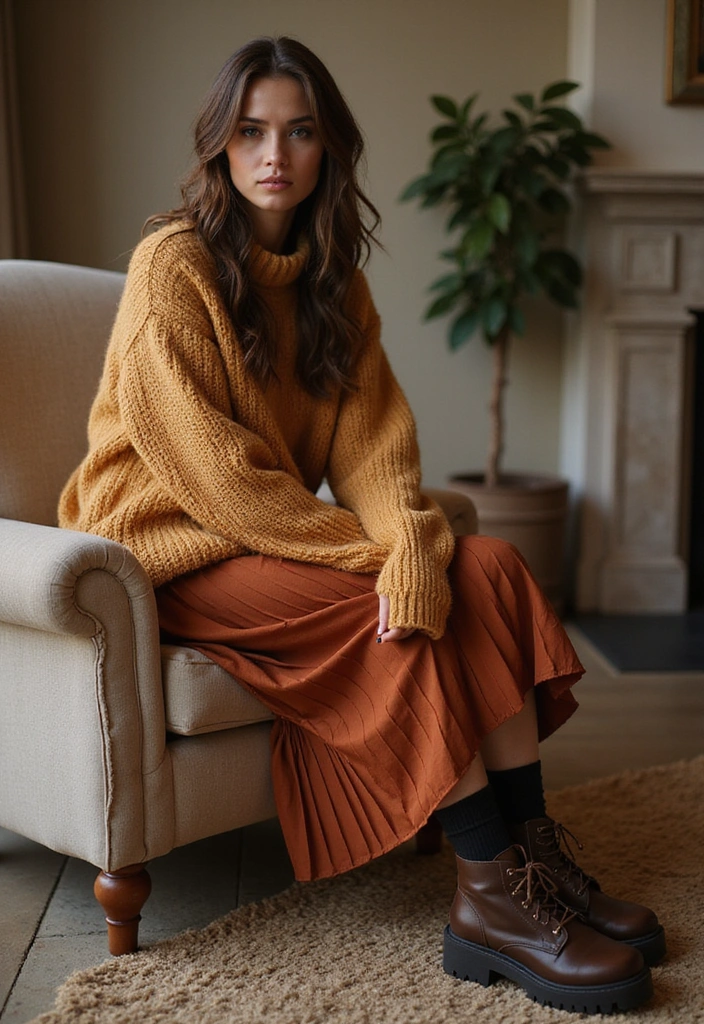 Discover 30 Enchanting Fairy Grunge Outfits You Need to Try Now! - 6. Chunky Knit Sweaters with Pleated Skirts