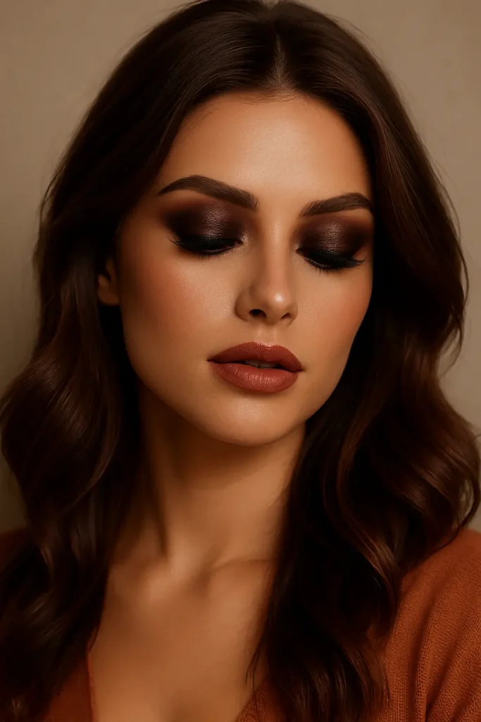 30 Very Stylish Fall Makeup Looks That Will Turn Heads This Season! - 11. Rich Chocolate Brown Smoky Eye