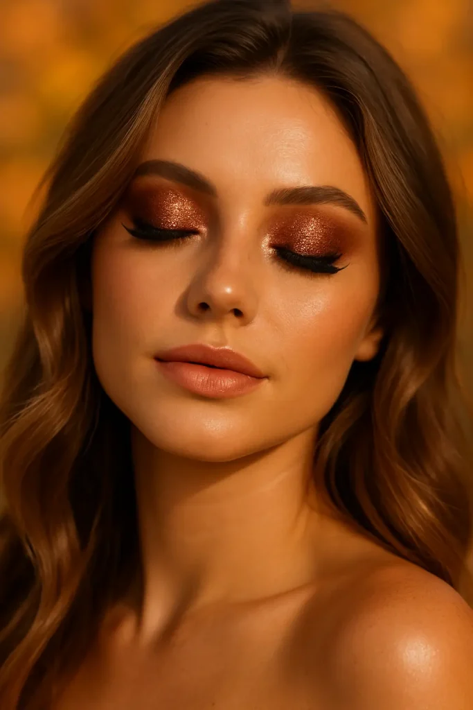 30 Very Stylish Fall Makeup Looks That Will Turn Heads This Season! - 9. Sparkling Autumn Eyes