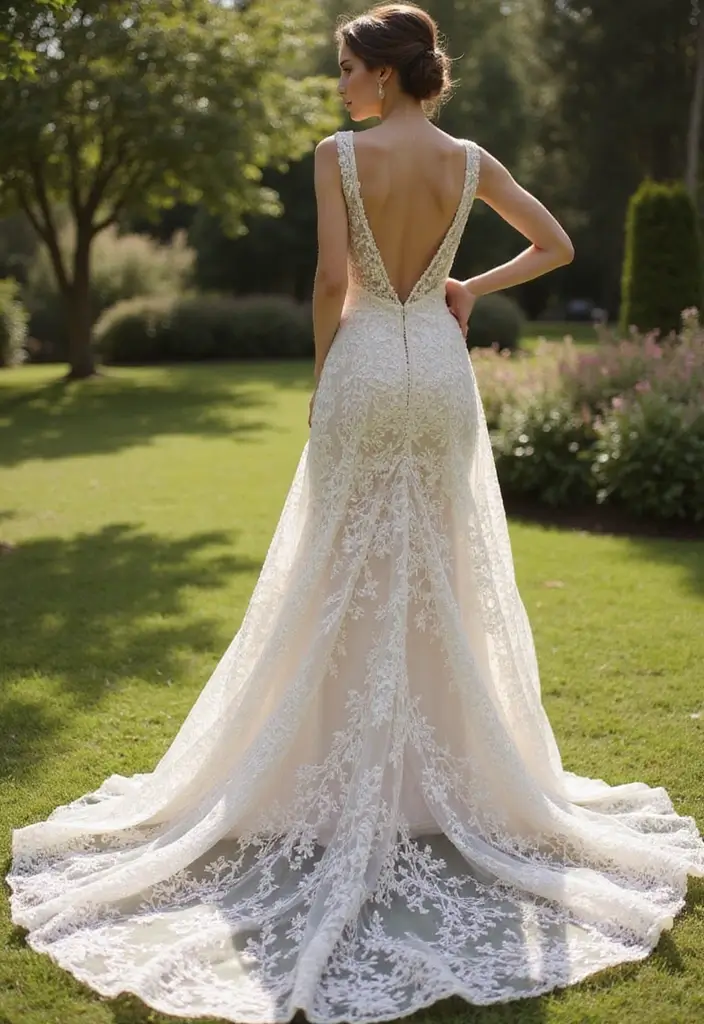 30 Stunning Open Back Wedding Dresses You’ll Want to Say ‘I Do’ In! - 22. Vintage Floral Patterns