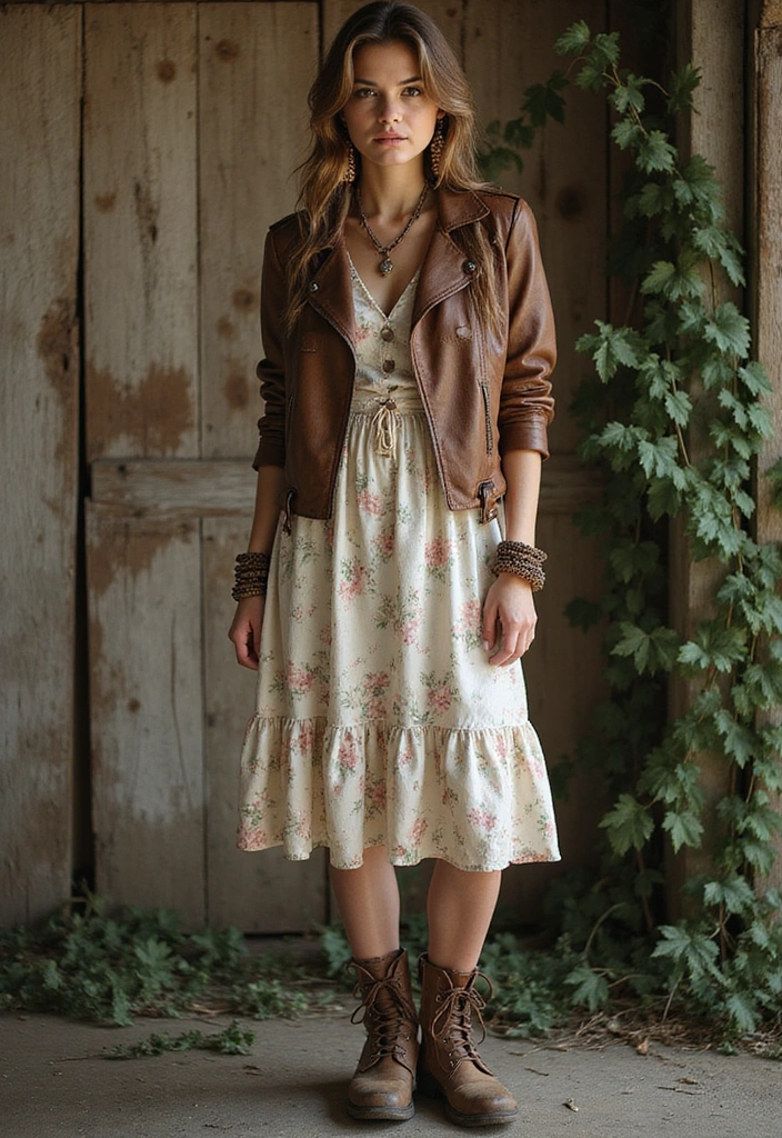 Discover 30 Enchanting Fairy Grunge Outfits You Need to Try Now! - 7. Vintage Leather Jackets with Flowery Accents