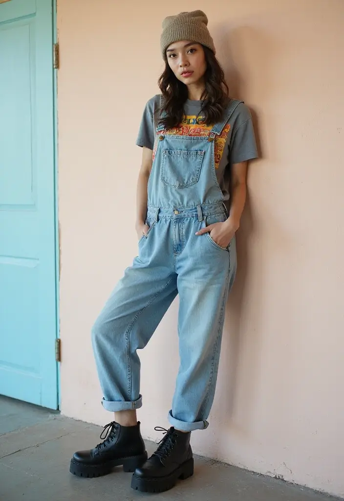 Discover 30 Enchanting Fairy Grunge Outfits You Need to Try Now! - 4. Vintage Overalls with Grunge Flair