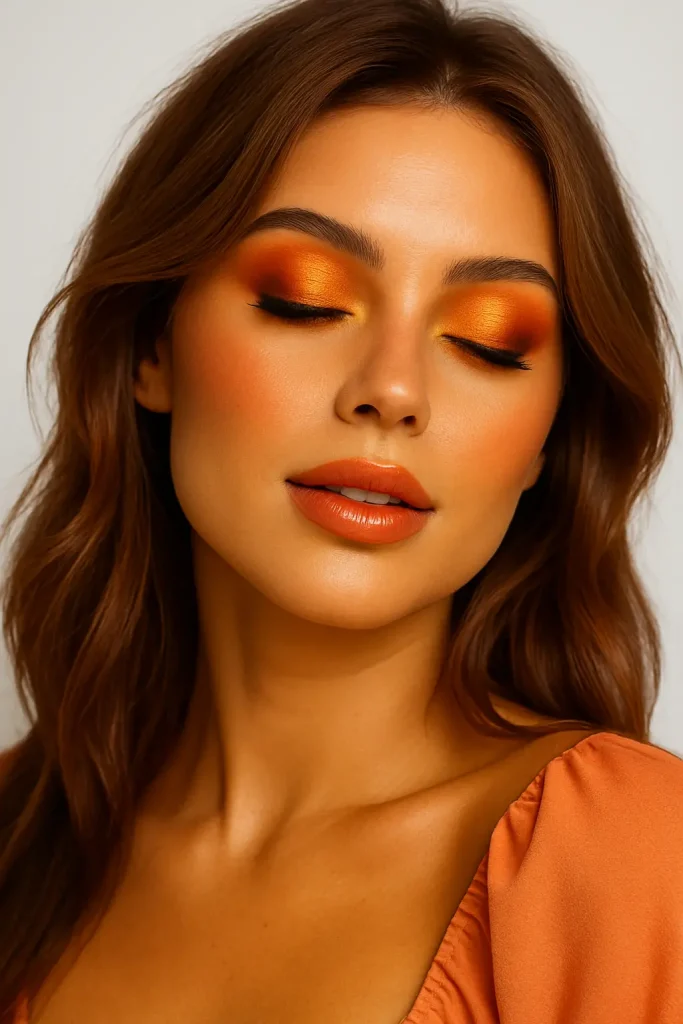 30 Very Stylish Fall Makeup Looks That Will Turn Heads This Season! - 27. Warm Orange and Gold Fusion