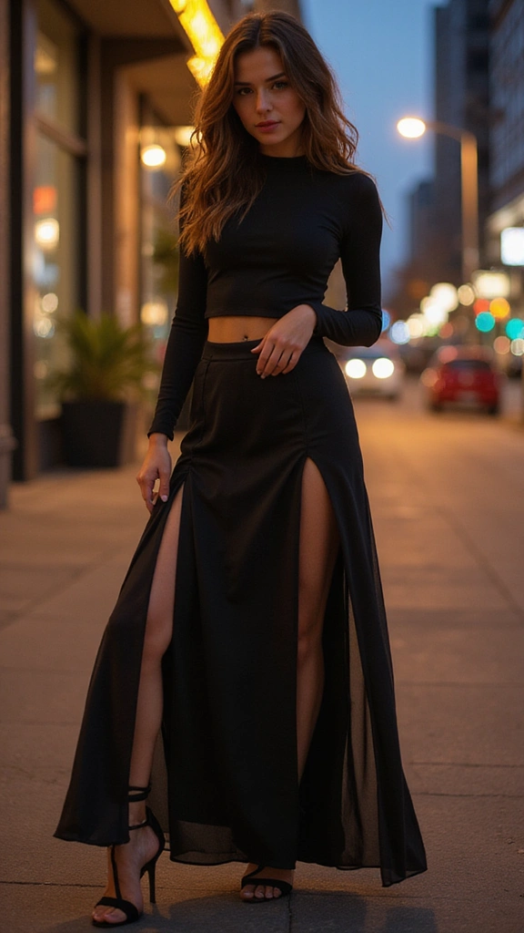 30 Ultra Stunning Black Maxi Skirt Looks with Lace and Sheer Details. 2. Sheer Panel Drama