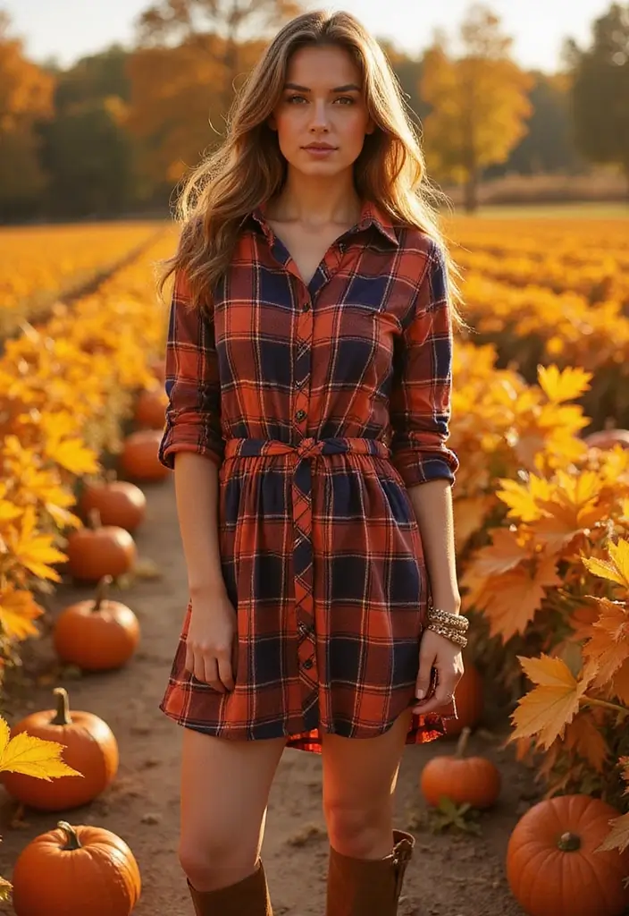 30 Alluring Pumpkin Patch Outfits That Own Fall Photoshoots  15. Classic Plaid for Fall