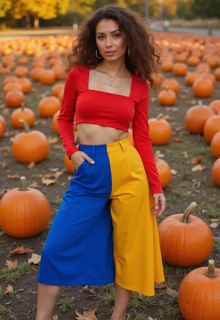 30 Alluring Pumpkin Patch Outfits That Own Fall Photoshoots  19. Color Blocked Outfits