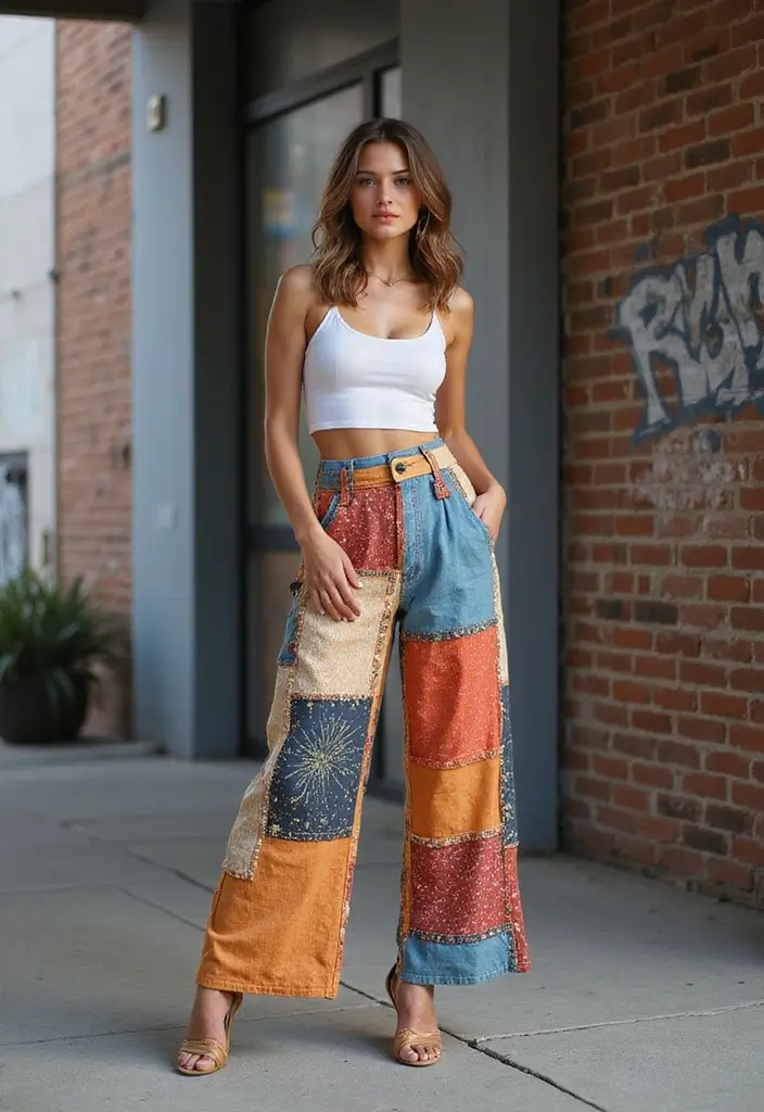 30 Sizzling Patchwork Pieces Looks That Will Steal the Spotlight This Season. 15. Eye-Catching Patchwork Trousers