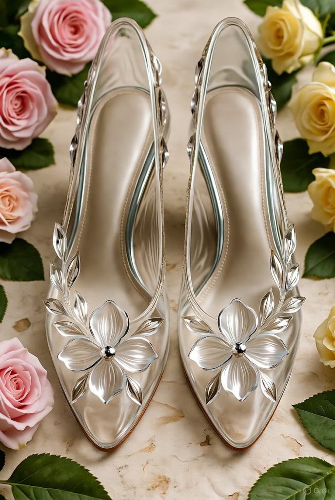Floral Embellished Glass Slippers