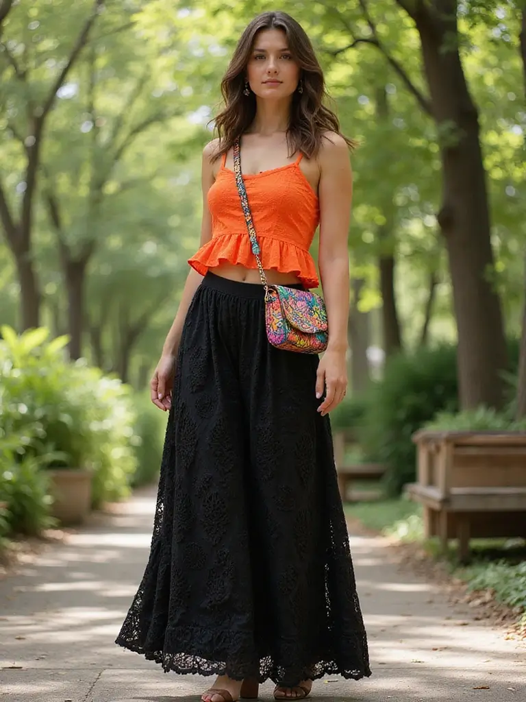 30 Ultra Stunning Black Maxi Skirt Looks with Lace and Sheer Details. 27. Funky Patterns