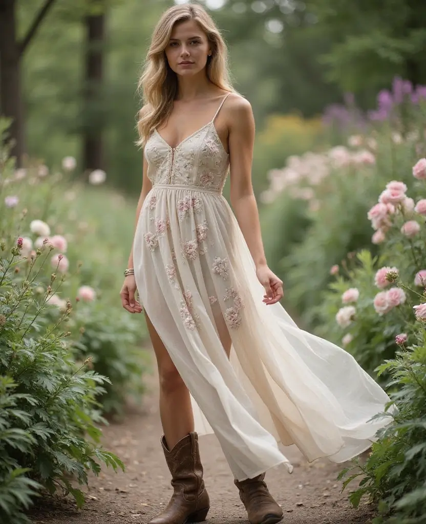 30 Slip Dresses & Cowboy Boots Outfits That'll Make Heads Turn. 28. Layered Slip Dress with Sheer Overlay