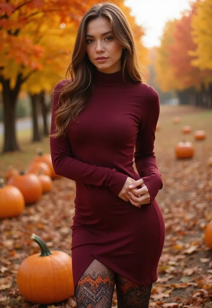 30 Alluring Pumpkin Patch Outfits That Own Fall Photoshoots  20. Layering with Tights