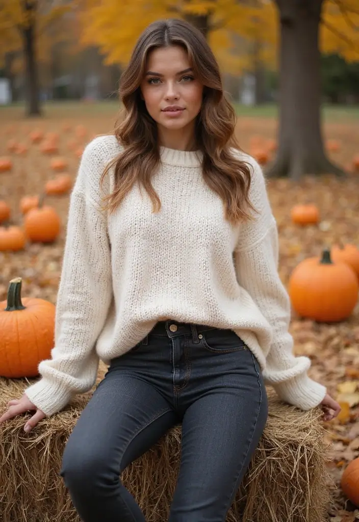 30 Alluring Pumpkin Patch Outfits That Own Fall Photoshoots  21. Relaxed Oversized Fits