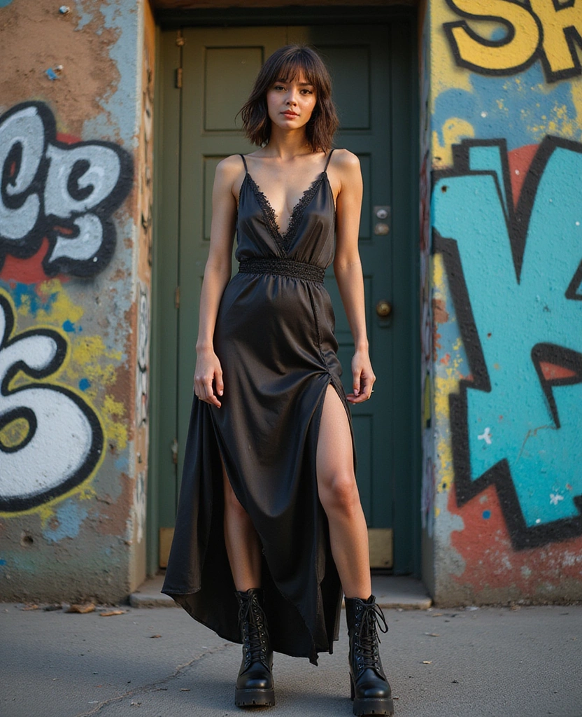 30 Slip Dresses & Cowboy Boots Outfits That'll Make Heads Turn. 12. Slip Dress with Combat Boots