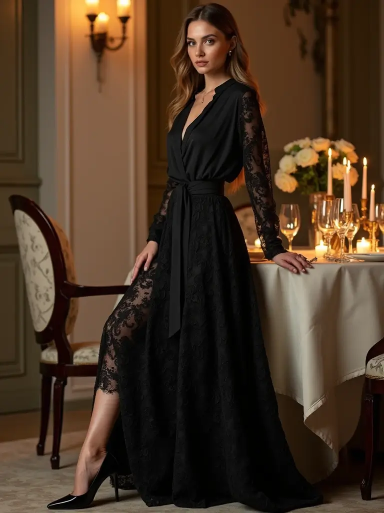 30 Ultra Stunning Black Maxi Skirt Looks with Lace and Sheer Details. 12. Sophisticated Flair