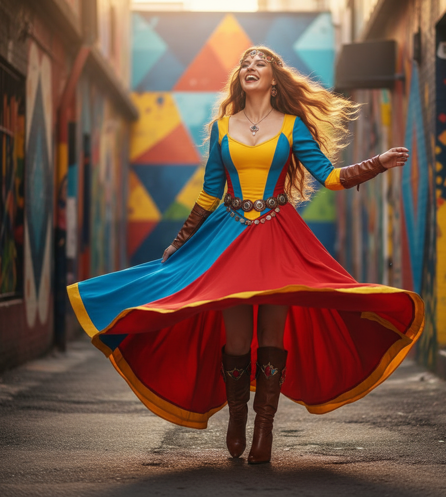 30 Very Charming Female Medievalcore Outfit Ideas That Will Leave You Breathless. 28. The Vibrant Color Block Dress