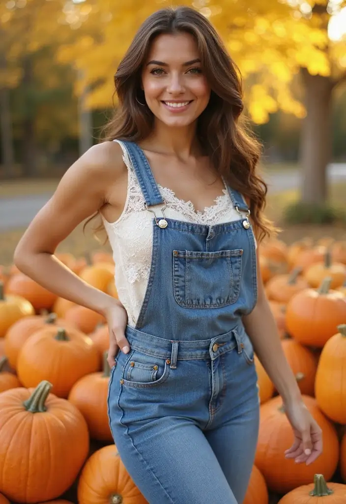 30 Alluring Pumpkin Patch Outfits That Own Fall Photoshoots 4. Chic Overalls