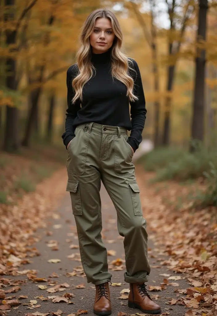 Cozy and Chic: Cargo Pants with a Turtleneck