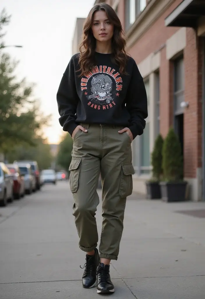 Effortless Cool: Cargo Pants with a Graphic Sweatshirt