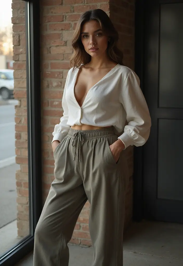 Elegant Blouse with High-Waisted Sweatpants